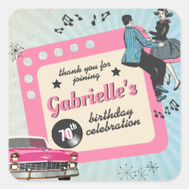 Rosa und Blue Fifties Rockabilly Birthday Party Quadratischer Aufkleber