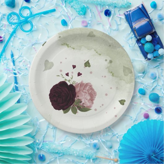 Rosa und Blume Pappteller (Party)