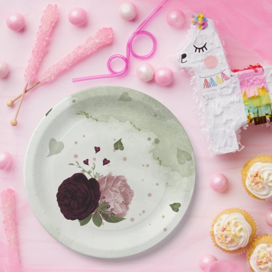 Rosa und Blume Pappteller (Party)