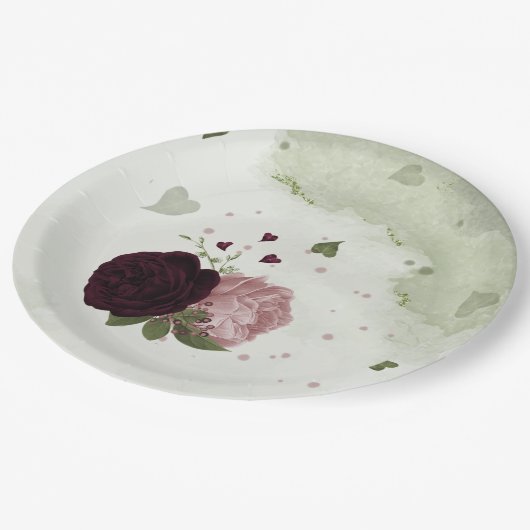 Rosa und Blume Pappteller (Schrägansicht)