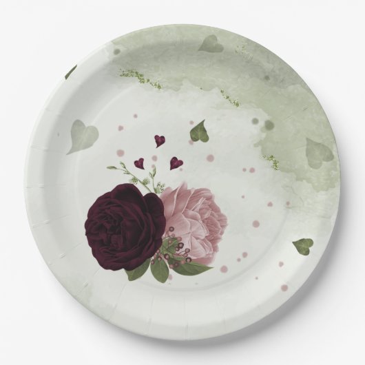 Rosa und Blume Pappteller (Vorderseite)