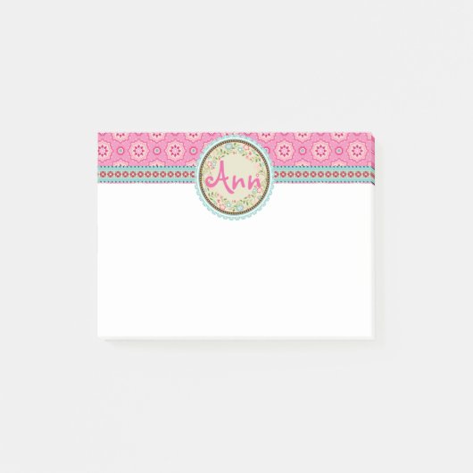 Rosa und Blüte mit dem Namen Label & Ribbon Post-it Klebezettel (Vorderseite)