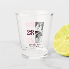 Rosa und Bordeaux, zwei Foto Save the Date Schnapsglas