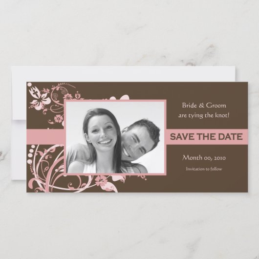 Rosa und braun bläserne Save the Date Foto-Karten (Vorderseite)