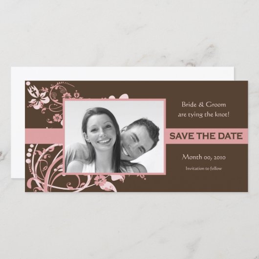 Rosa und braun bläserne Save the Date Foto-Karten (Vorne/Hinten)