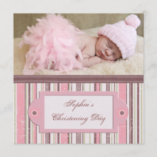Rosa und braun Christening Einladung