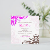 Rosa und braun Damask Brautdusche Einladung (Stehend Vorderseite)