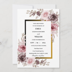 Rosa und braun Elegante Rose Hochzeit der Blumen Einladung