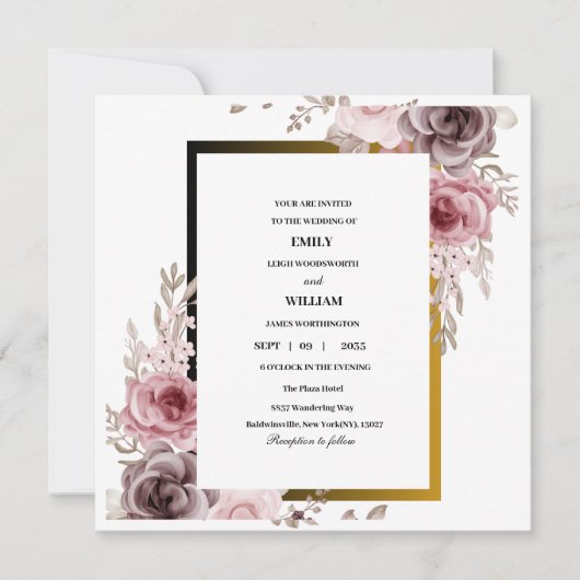 Rosa und braun Elegante Rose Hochzeit der Blumen Save The Date (Vorderseite)