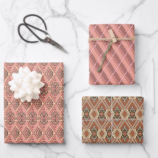 Rosa und braun Geometrisches Mosaik Geschenkpapier Set (Vorderseite)