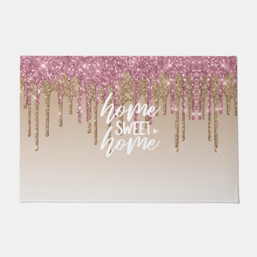 Rosa und braun Glitzer | Zuhause Sweet Zuhause Fußmatte (Vorderseite)