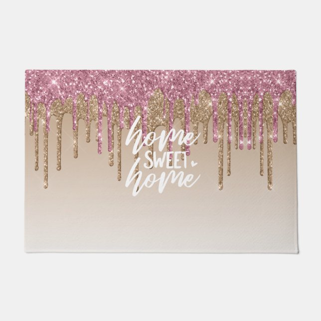 Rosa und braun Glitzer | Zuhause Sweet Zuhause Fußmatte (Vorderseite)