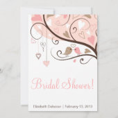 Rosa und braun lieben Vögel Brautdusche Einladung (Rückseite)