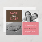Rosa und braun Save the Date Foto Cards (Vorne/Hinten)