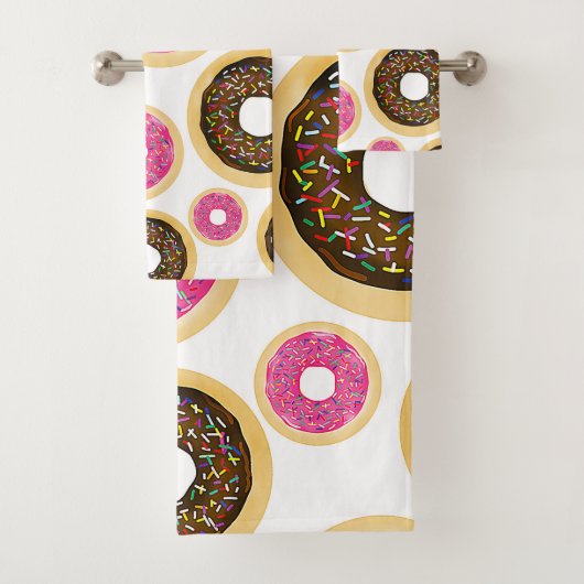 Rosa und braun Sprinkle Donuts Moderner Spaß Niedl Badhandtuch Set (Insitu)