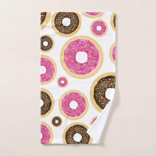 Rosa und braun Sprinkle Donuts Moderner Spaß Niedl Badhandtuch Set (Handtuch)