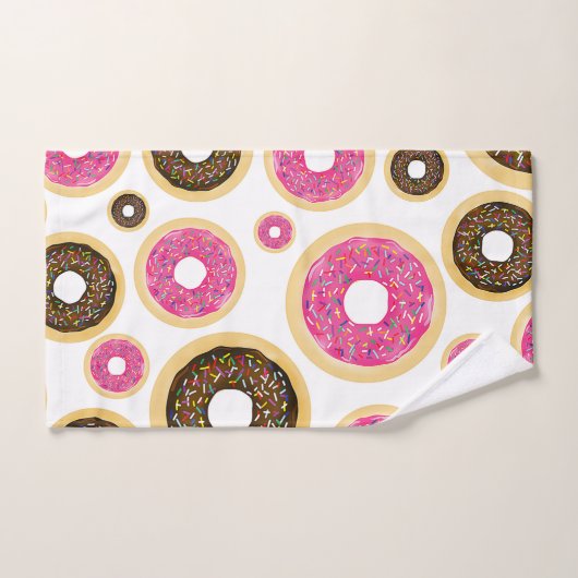 Rosa und braun Sprinkle Donuts Moderner Spaß Niedl Badhandtuch Set (Handtuch)