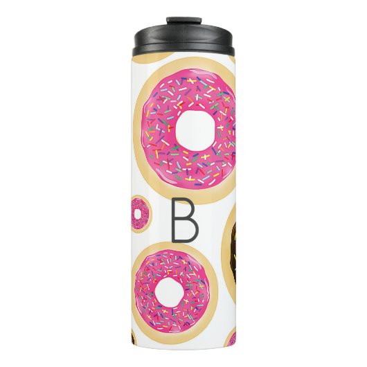 Rosa und braun Sprinkle Donuts Moderner Spaß Niedl Thermosbecher (Vorderseite)