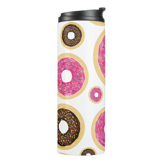 Rosa und braun Sprinkle Donuts Moderner Spaß Niedl Thermosbecher (Nach links gedreht)