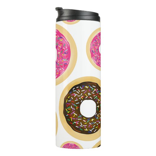 Rosa und braun Sprinkle Donuts Moderner Spaß Niedl Thermosbecher (Nach rechts gedreht)