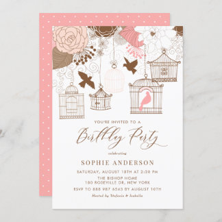 Rosa und braun Vintage Geburtstagsparty Einladung
