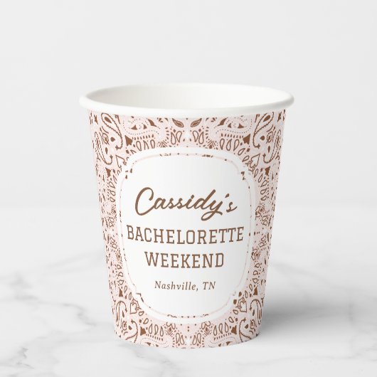 Rosa und braun Western Junggeselinnen-Abschied Pappbecher (Vorderseite)