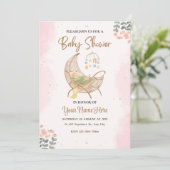 Rosa und braune Babydusche Einladung Girl (Stehend Vorderseite)