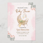 Rosa und braune Babydusche Einladung Girl (Vorne/Hinten)