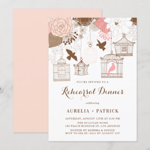Rosa und braune Birdcages Probe Dinner Einladung
