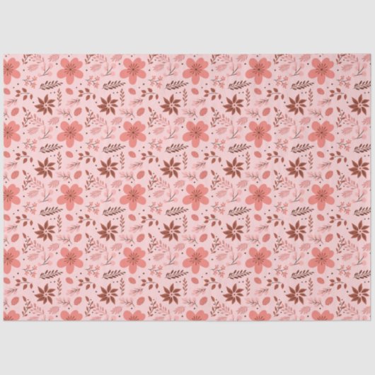 Rosa und braune Blätter mit Blumenmuster Weihnacht Seidenpapier (Vorderseite)