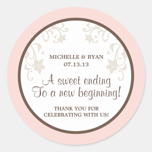 Rosa und braune Blume Liebe ist süß Runder Aufkleber (Vorderseite)