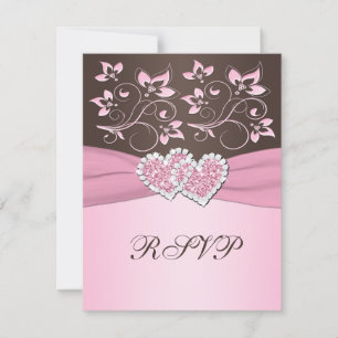 Rosa und braune Blumen verbundene Herzen RSVP-Kart RSVP Karte
