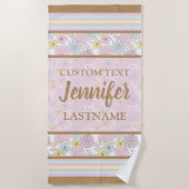 Rosa und braune Blumenmuster mit Individuelle Name Strandtuch (Vorderseite)