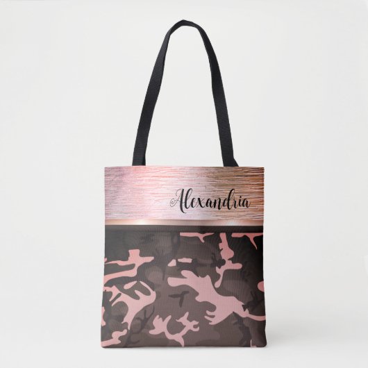 Rosa und braune Camouflage Glimmery Chic Tote Bag Tasche (Vorderseite)