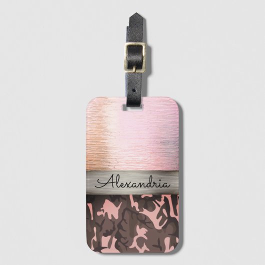Rosa und braune Camouflage Personalisiert Gepäckanhänger (Vorderseite Vertikal)