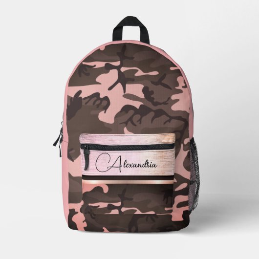 Rosa und braune Camouflage Schimmery Chic Personal Bedruckter Rucksack (Vorderseite)
