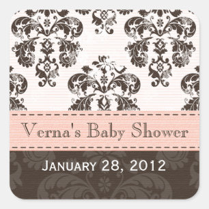 Rosa und braune Damaske bevorzugen Etikettenkleber Quadratischer Aufkleber