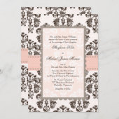 Rosa und braune Damast Hochzeitseinladungen Einladung (Vorne/Hinten)