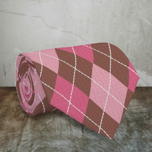Rosa und braune Diamanten - Argyle-Muster gestickt Krawatte