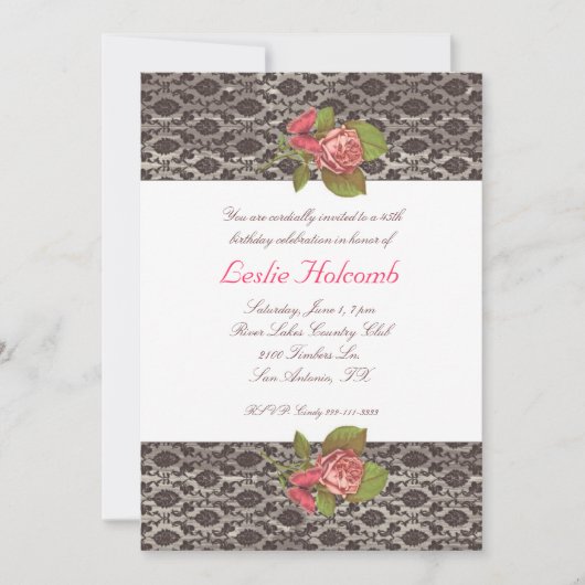 Rosa und Braune Einladung von Frauen zum Geburtsta (Vorderseite)