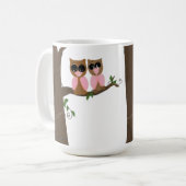 Rosa und braune Eulen auf einem Ast Kaffeetasse (Vorderseite Links)