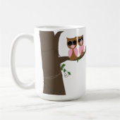 Rosa und braune Eulen auf einem Ast Kaffeetasse (Links)