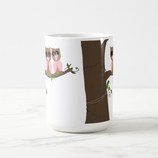 Rosa und braune Eulen Kaffeetasse (Mittel)