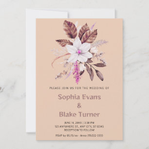 Rosa und braune florale botanische braune Hochzeit Einladung