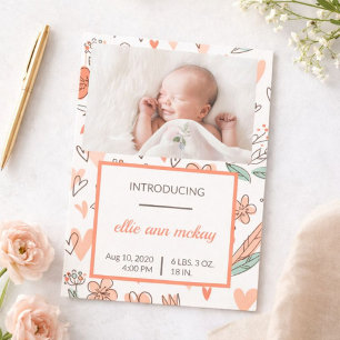 Rosa und braune florale Herz-Baby-Ankündigung Einladung