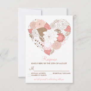 Rosa und braune Herzblumen Hochzeit RSVP Karte