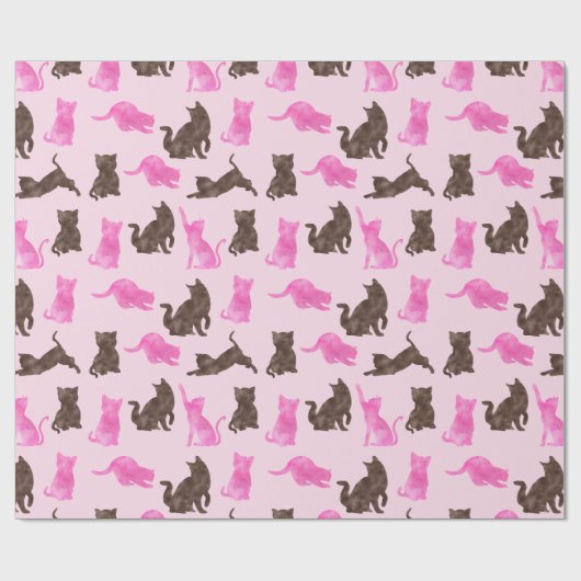 Rosa und braune Katzen Geschenkpapier (Flach)