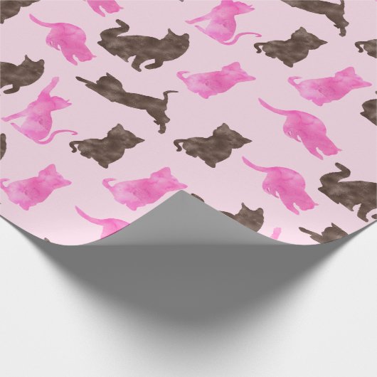 Rosa und braune Katzen Geschenkpapier (Ecke)