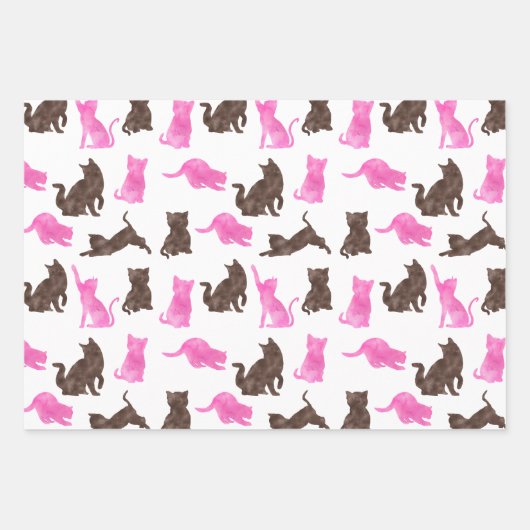Rosa und braune Katzen Geschenkpapier Set (Vorderseite 3)