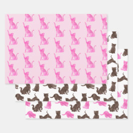 Rosa und braune Katzen Geschenkpapier Set